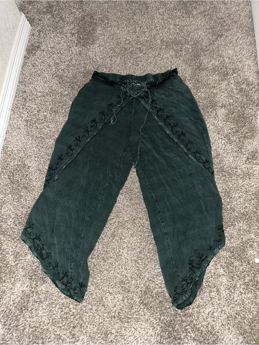 Whimsical Boho Green Rayon Drawstring Pants